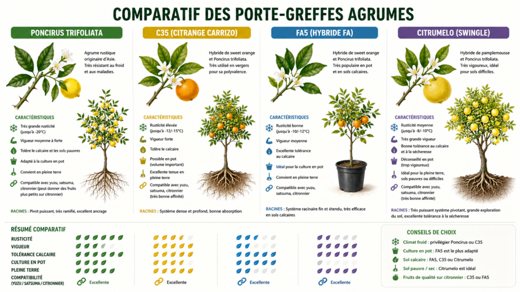 Planche botanique comparative Poncirus C35 FA5 Citrumelo