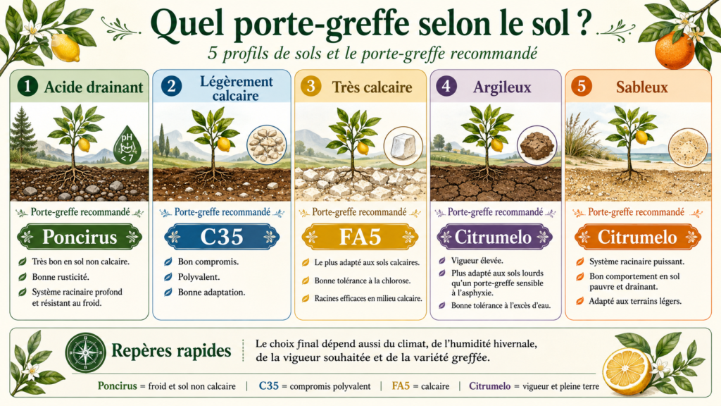 Quel porte-greffe agrume choisir selon le sol calcaire argileux sableux