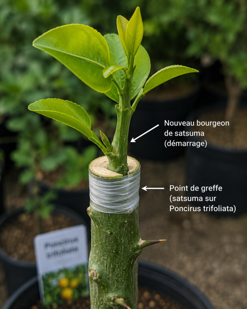 Reprise d’une greffe de mandarine satsuma sur Poncirus trifoliata