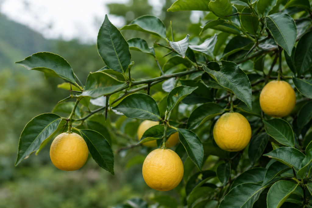 : Ichang papeda avec feuillage et fruits jaunes
