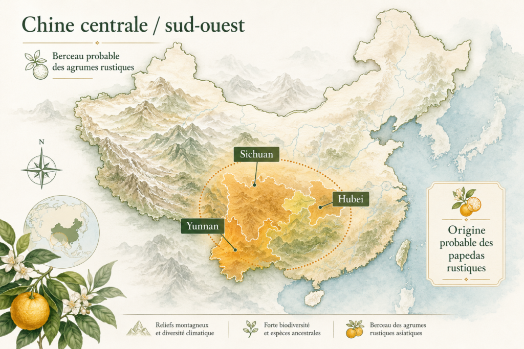 Carte de l origine chinoise de l Ichang papeda