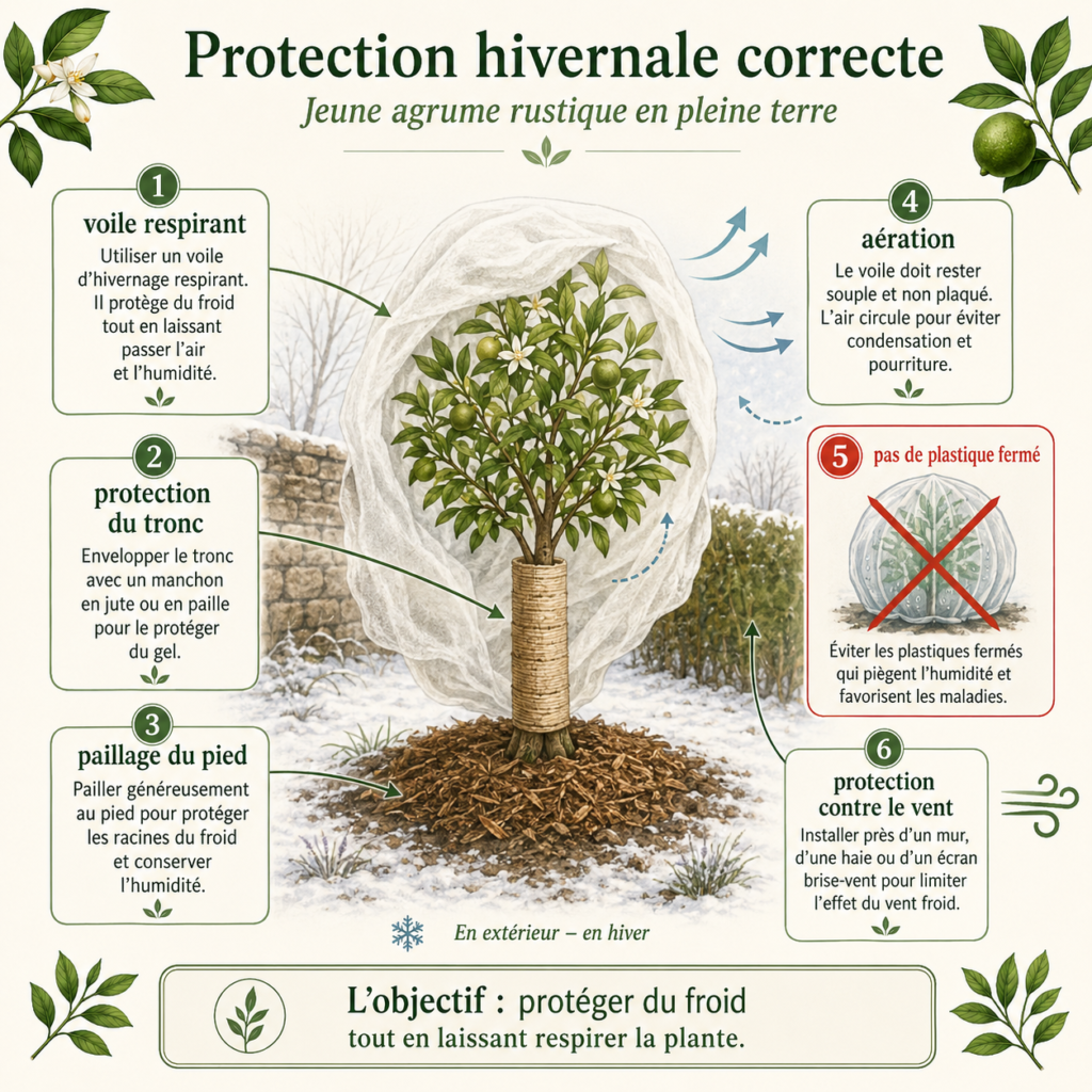 Protection hivernale Ichang papeda jeune plant