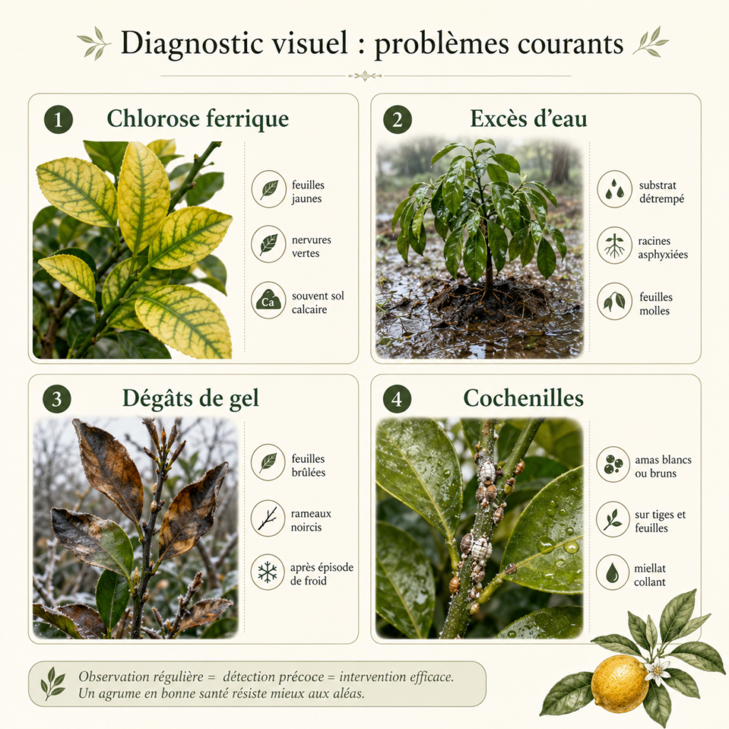 Problemes courants Ichang papeda chlorose gel cochenilles