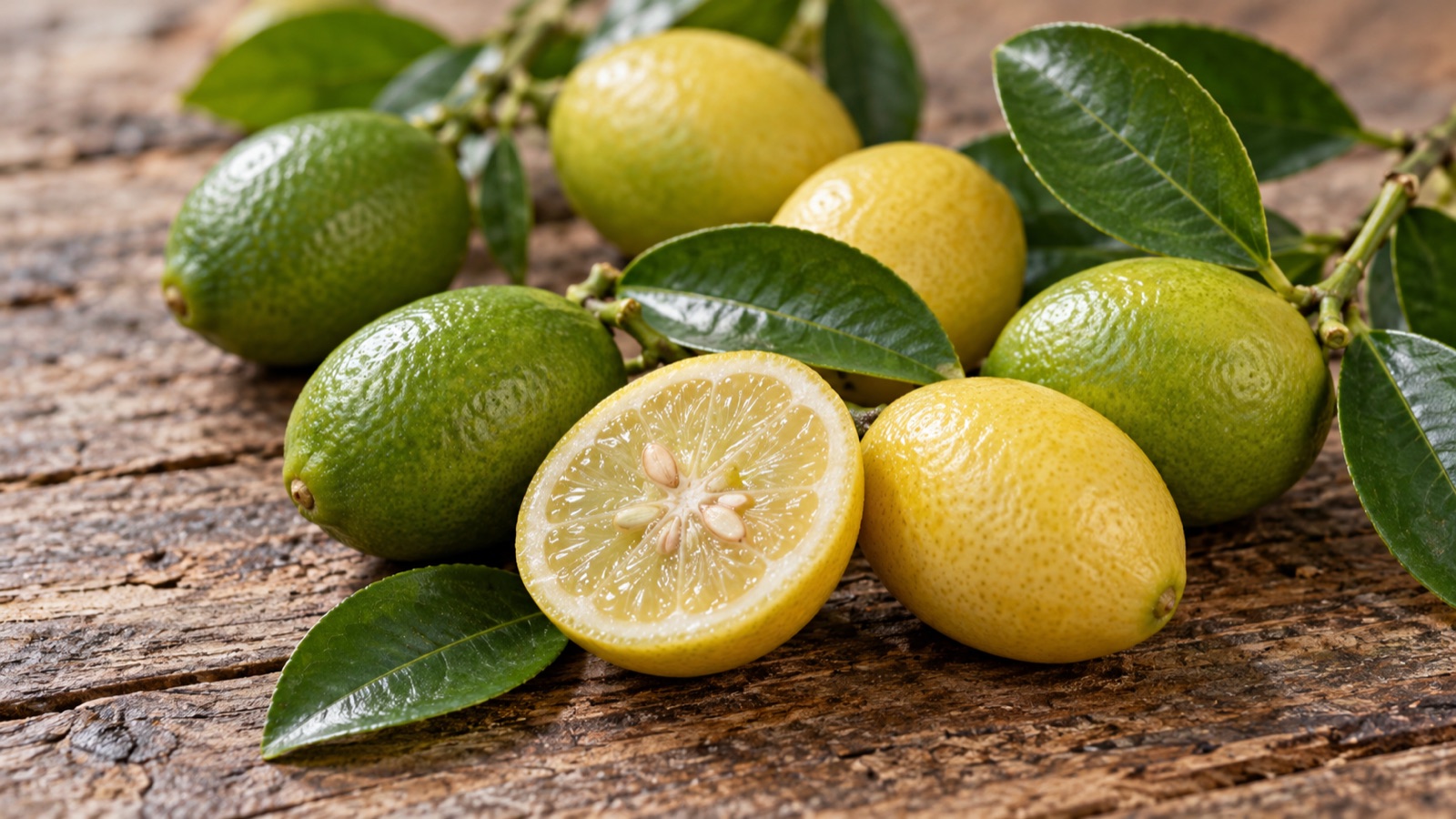 Illustration IA : petits limequats verts et jaunes, entiers et coupés, avec leur pulpe.